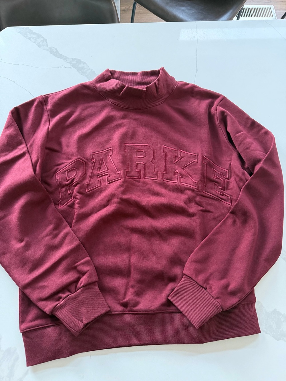 Parke Monochrome Varsity Mockneck Sweatshirt in a maroon